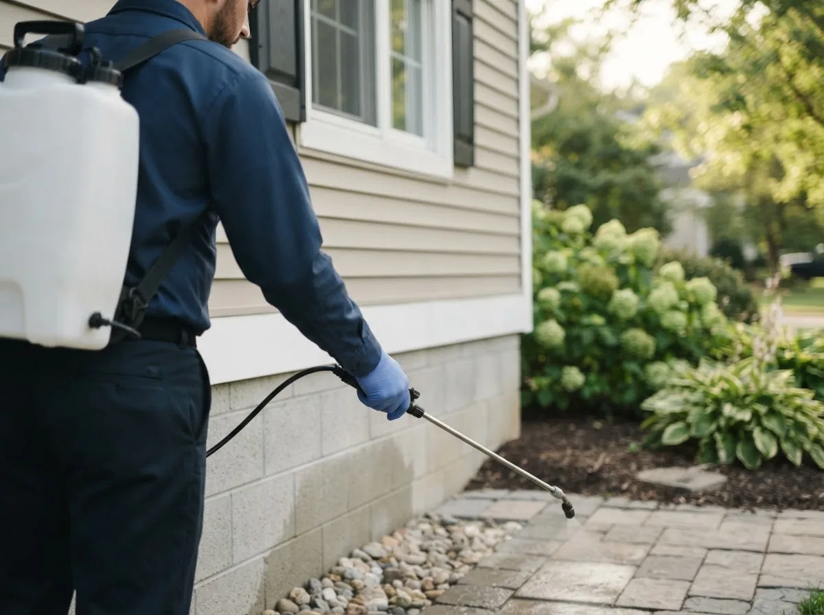 Pest control technician inspecting a home in Flynn, TX